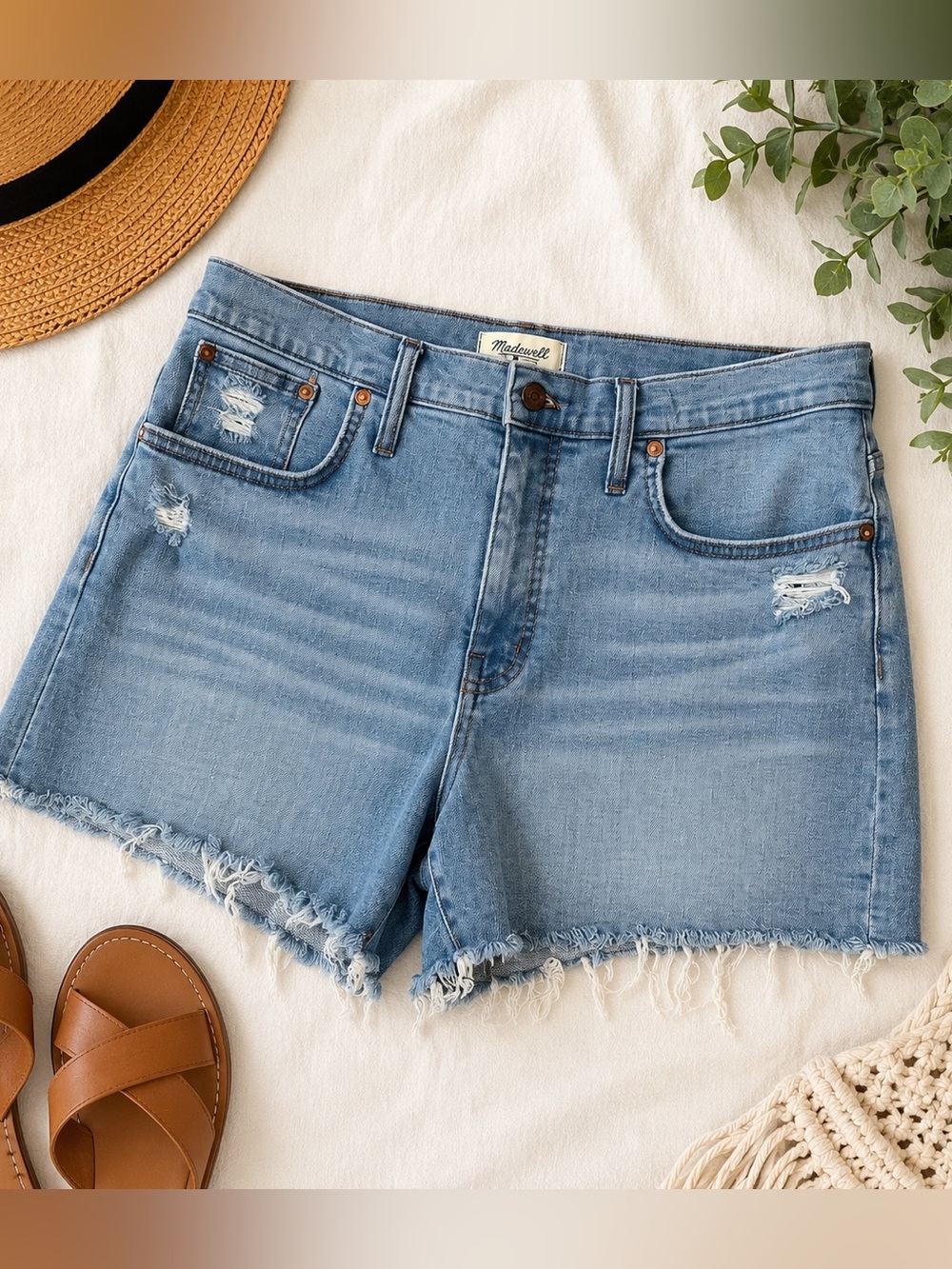 Madewell High Rise Distressed Raw Hem Denim Shorts Size 32